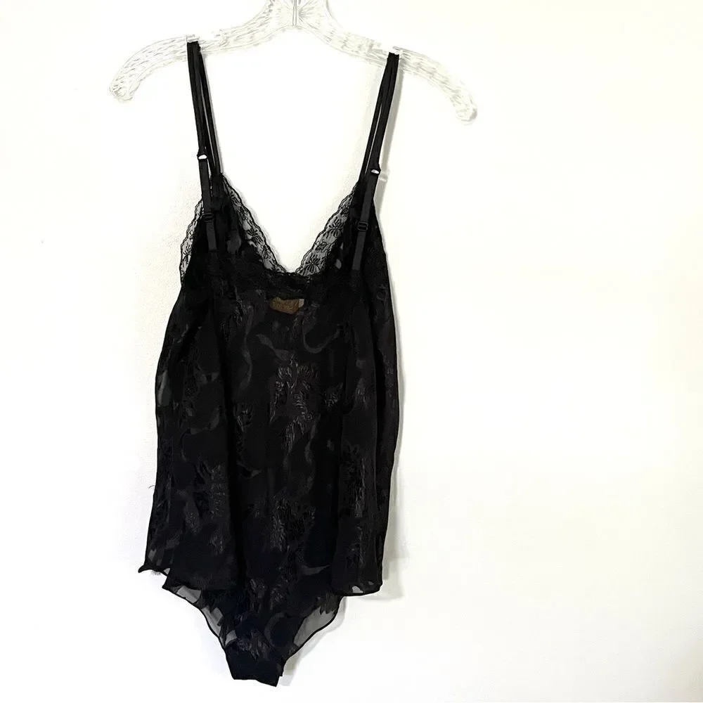 Vintage Victoria’s Secret Black Jacquard One Piece Bodysuit Negligee Great L